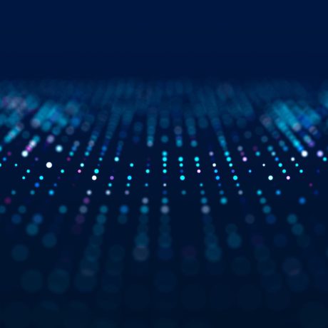 Wave of musical sounds. Abstract background with interweaving of dots and lines. 3D rendering.